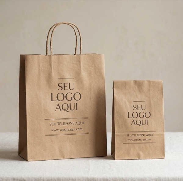 Sacola e saco kraft personalizados com a marca do cliente
